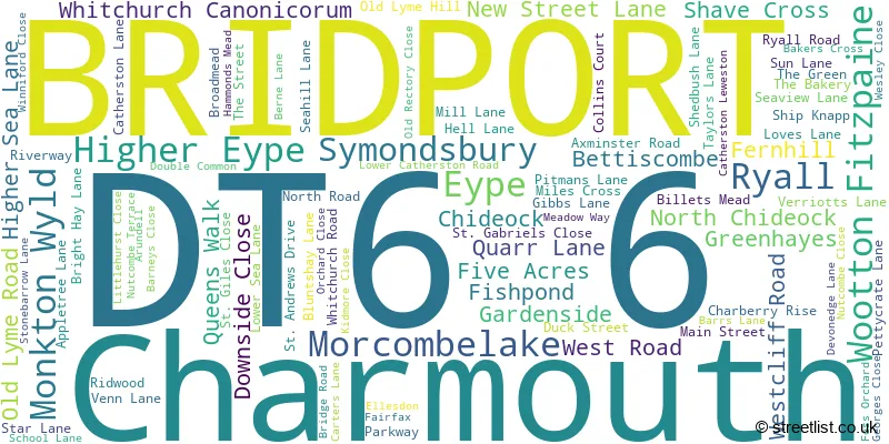 A word cloud for the DT6 6 postcode